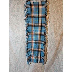 Preston & York Classic Plaid Blue/Orange Fringe Scarf OS